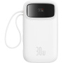 Powerbanka Baseus Qpow2 cu cabluri USB-C integrate și porturi USB-C / USB-A - 20.000 mAh - alb