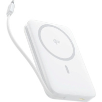 Powerbankă wireless Baseus PicoGo Qi2 MagSafe cu cablu USB-C integrat și port USB-C - 10.000 mAh - alb
