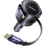 Set Baseus Enjoyment Max pentru încărcător auto cu porturi USB-C / USB-A și cabluri retractabile USB-C - 90W - 0,8 m - negru