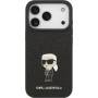 Karl Lagerfeld Ikonik husă metalică cu sclipici fixat pentru iPhone 17 Pro Max - negru