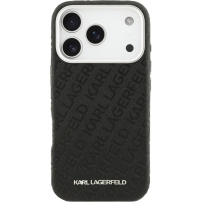 Karl Lagerfeld Husă cu logo repetat granulat cu MagSafe pentru iPhone 17 Pro Max - negru