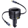 Set Baseus Enjoyment Max pentru încărcător auto cu porturi USB-C / USB-A și cabluri retractabile USB-C - 90W - 0,8 m - negru