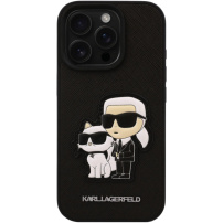 Karl Lagerfeld Husa Saffiano Karl and Choupette pentru iPhone 16 Pro Max - neagra