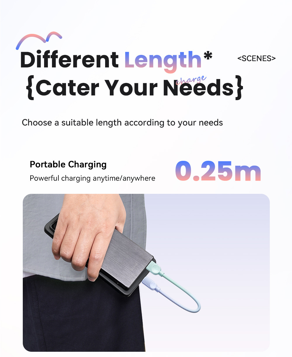 ESSAGER ES-X73 cablu de date și încărcare împletit - USB-A la USB-C - 25 cm - mov mentă