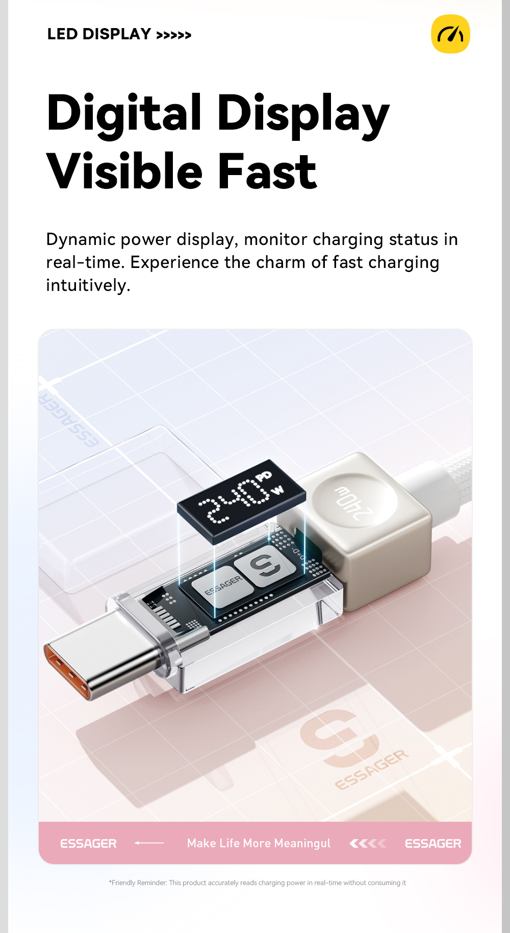 ESSAGER Crystal Clear împletit încărcare și date cablu - USB-C la USB-C - 1 m - roz