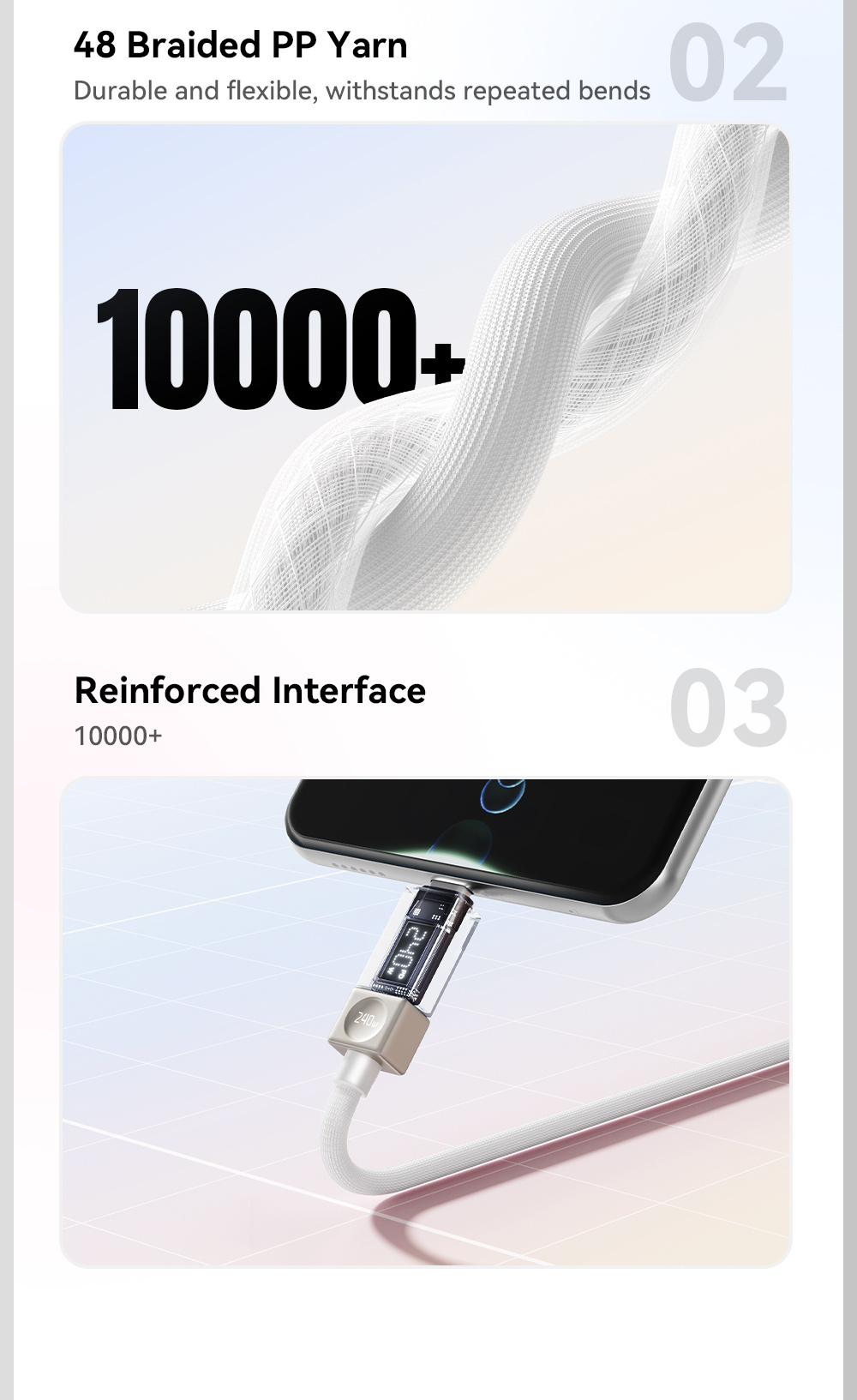 ESSAGER Crystal Clear împletit încărcare și date cablu - USB-C la USB-C - 1 m - roz