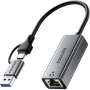 ESSAGER 2în1 adaptor ethernet - RJ45 la USB-C / USB-A - gri