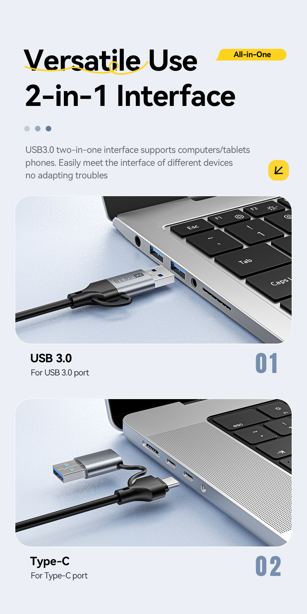 ESSAGER ES-CJK01 adaptor video 2în1 - HDMI la USB-C / USB-A - gri închis