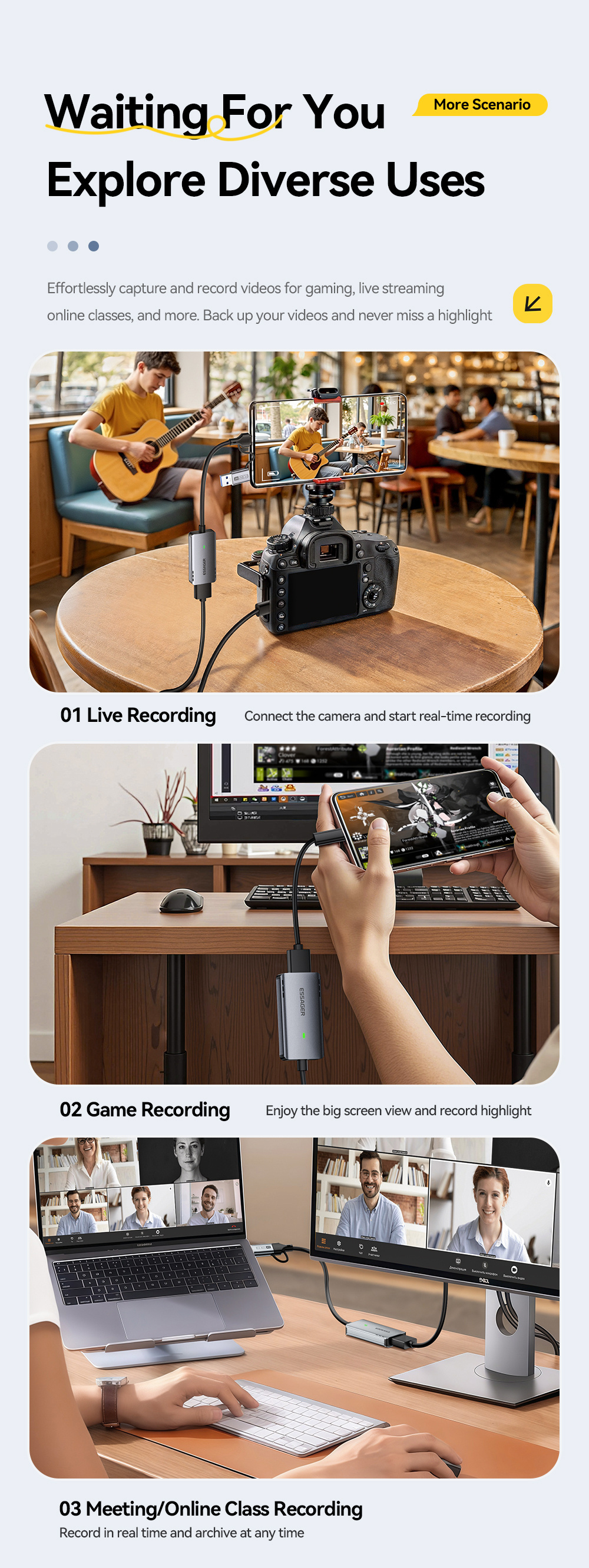 ESSAGER ES-CJK01 adaptor video 2în1 - HDMI la USB-C / USB-A - gri închis