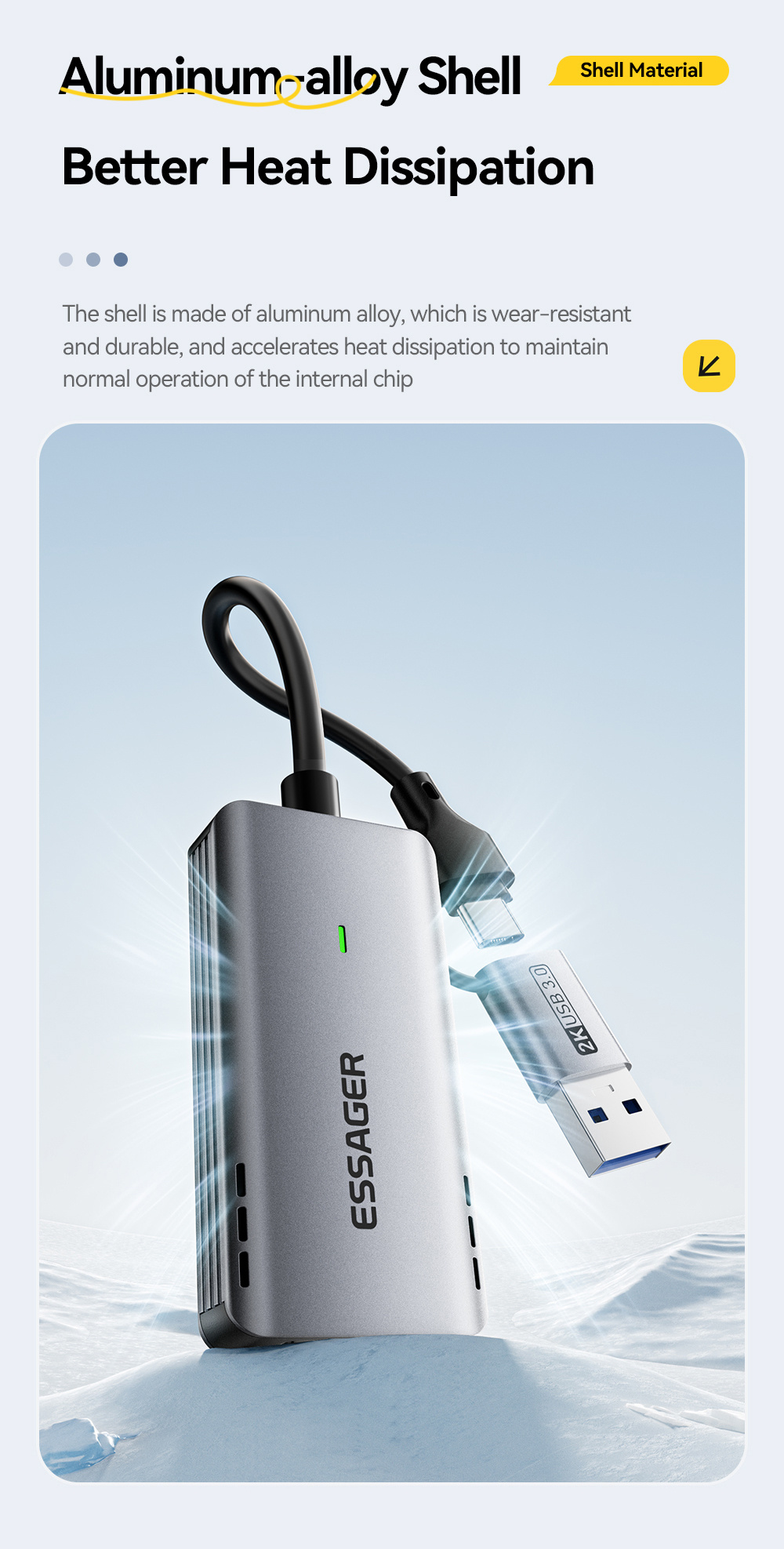 ESSAGER ES-CJK01 adaptor video 2în1 - HDMI la USB-C / USB-A - gri închis