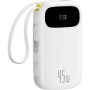 Baseus EnerFill FC31 Qpow 3 45W baterie externă cu cabluri integrate USB-C și Lightning și porturi USB-C / USB-A - 20 000 mAh - albă