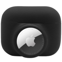 2în1 protecție ambalaj din silicon pentru AirPods Pro / AirTag 1 / 2 - negru