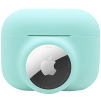 2în1 protecție ambalaj din silicon pentru AirPods Pro / AirTag 1 / 2 - turcoaz