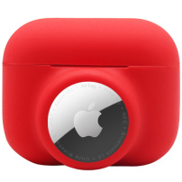2în1 protecție ambalaj din silicon pentru AirPods Pro / AirTag 1 / 2 - roșu