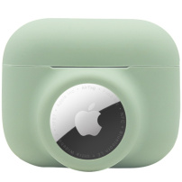2în1 protecție ambalaj din silicon pentru AirPods Pro / AirTag 1 / 2 - măslinie