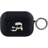 Karl Lagerfeld Husă în relief Karl și Choupette Heads pentru AirPods Pro - neagră