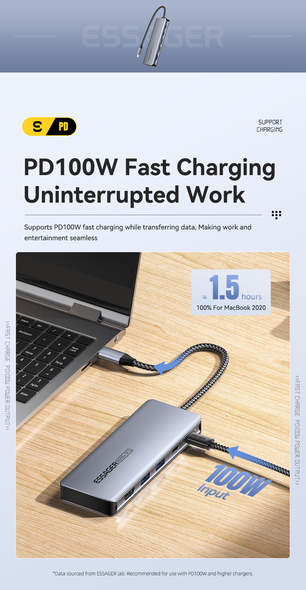 ESSAGER ES-HB01 hub 7în1 - disc SSD / slot pentru card SD / TF / 2x USB-C / 2x USB-A la USB-C - gri închis