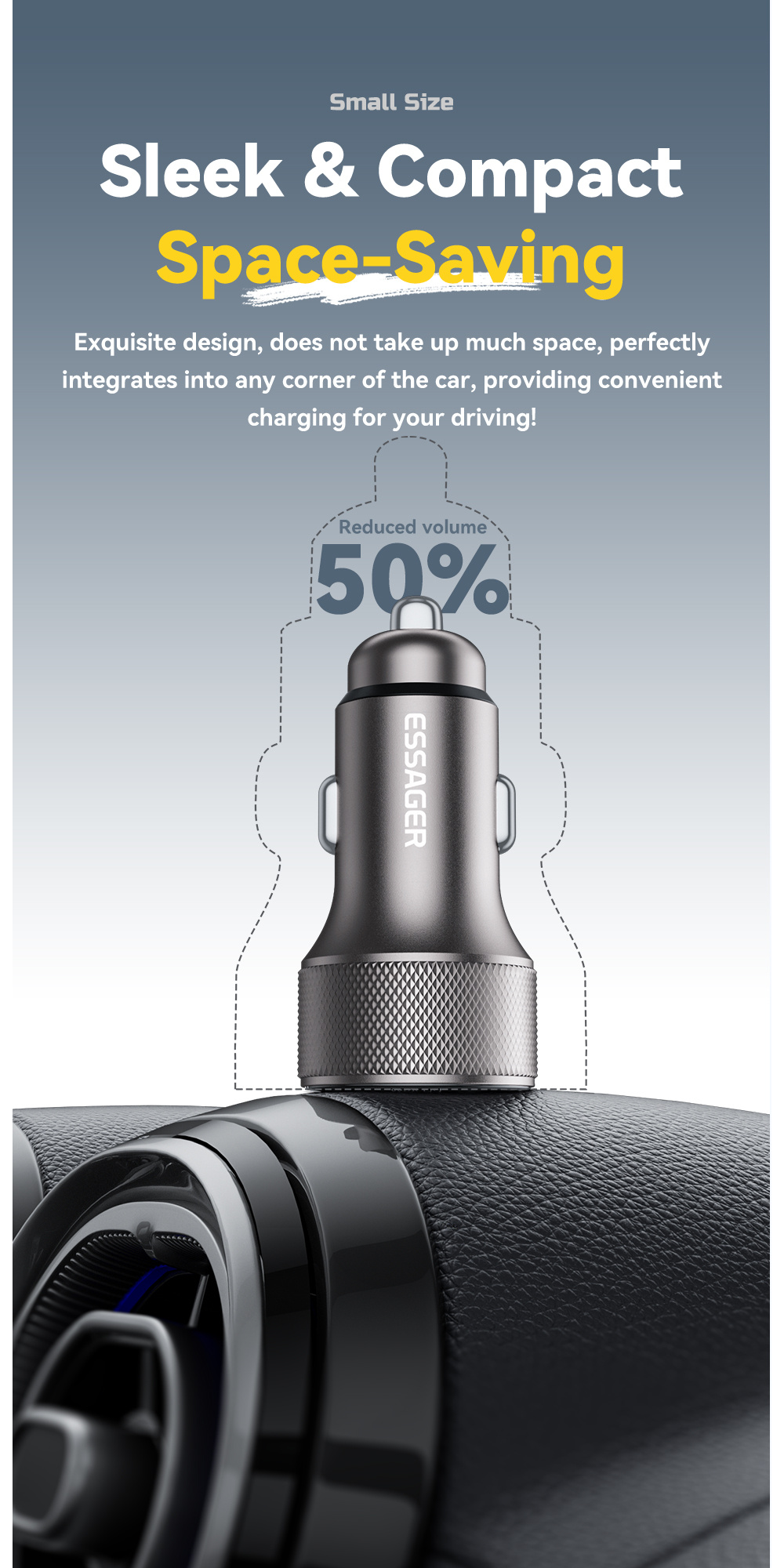 ESSAGER ES-CC21 încărcător auto cu porturi USB-C / USB-A - 45W - negru