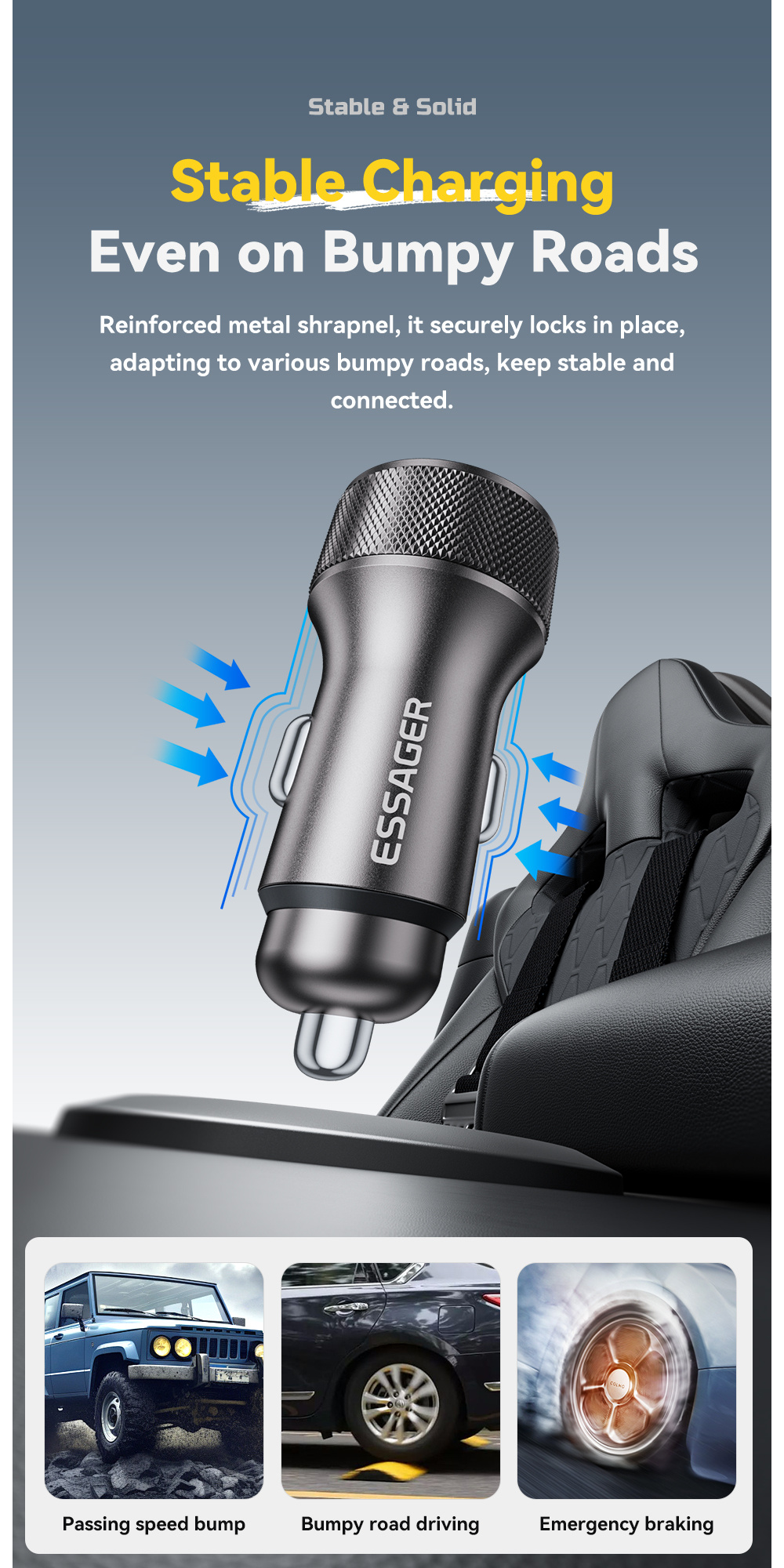 ESSAGER ES-CC21 încărcător auto cu porturi USB-C / USB-A - 45W - negru