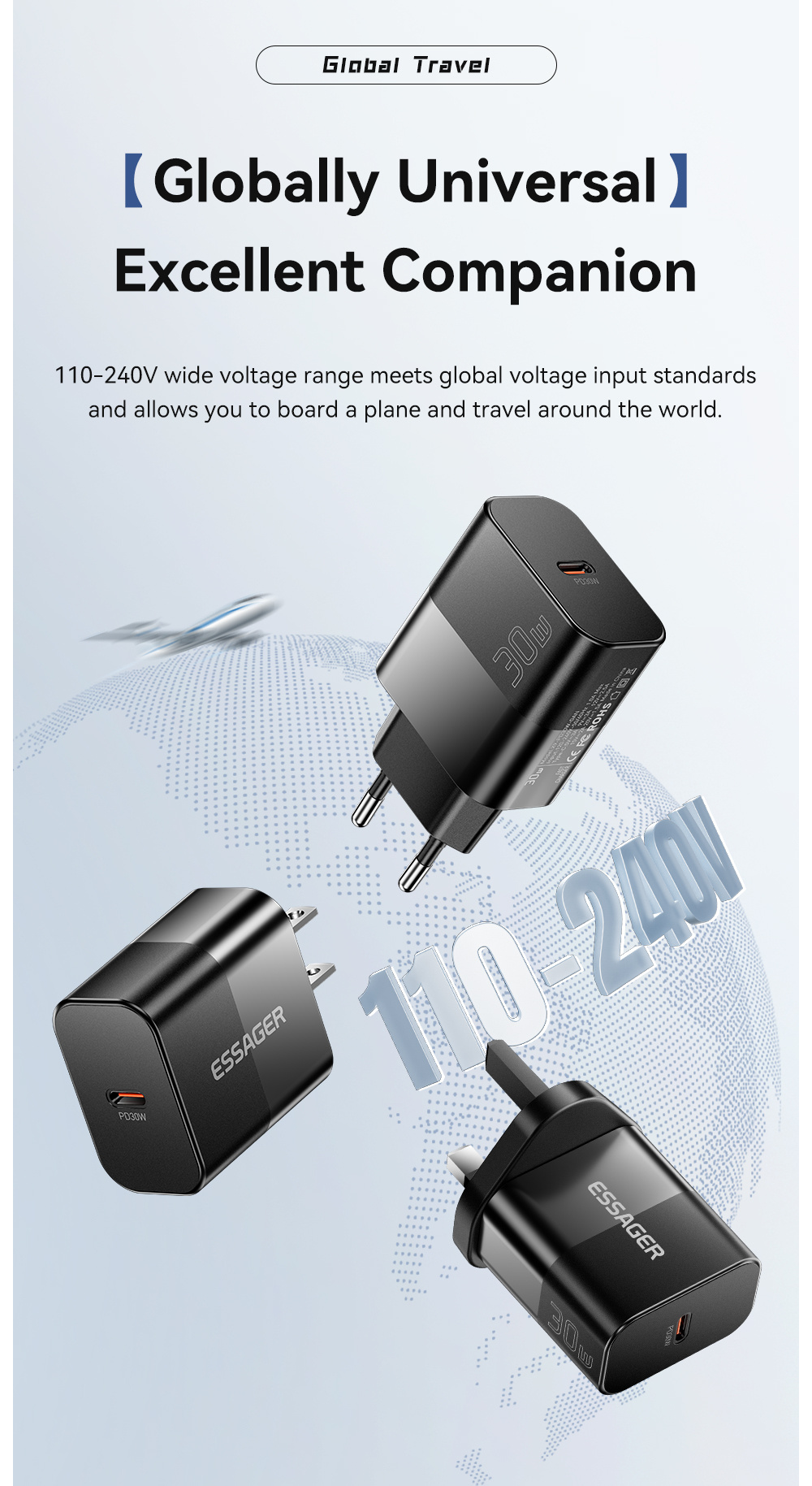 ESSAGER X9 GaN adaptor de încărcare rapidă cu port USB-C - 30W - alb