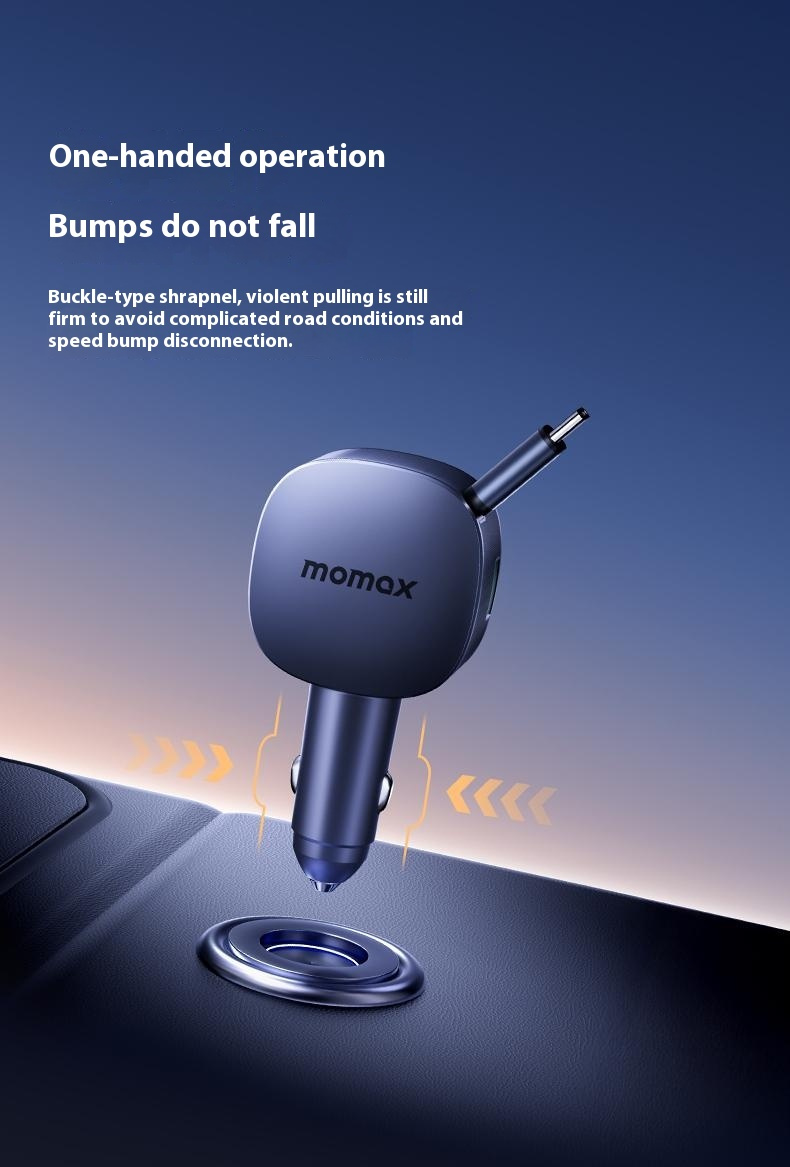 MOMAX UC19 set încărcător auto cu porturi USB-C / USB-A și cablu USB-C retractabil - 60W - 0,72 m - albastru închis