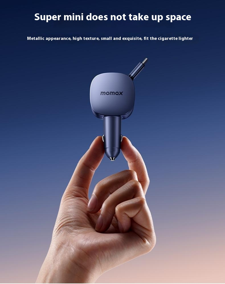 MOMAX UC19 set încărcător auto cu porturi USB-C / USB-A și cablu USB-C retractabil - 60W - 0,72 m - albastru închis