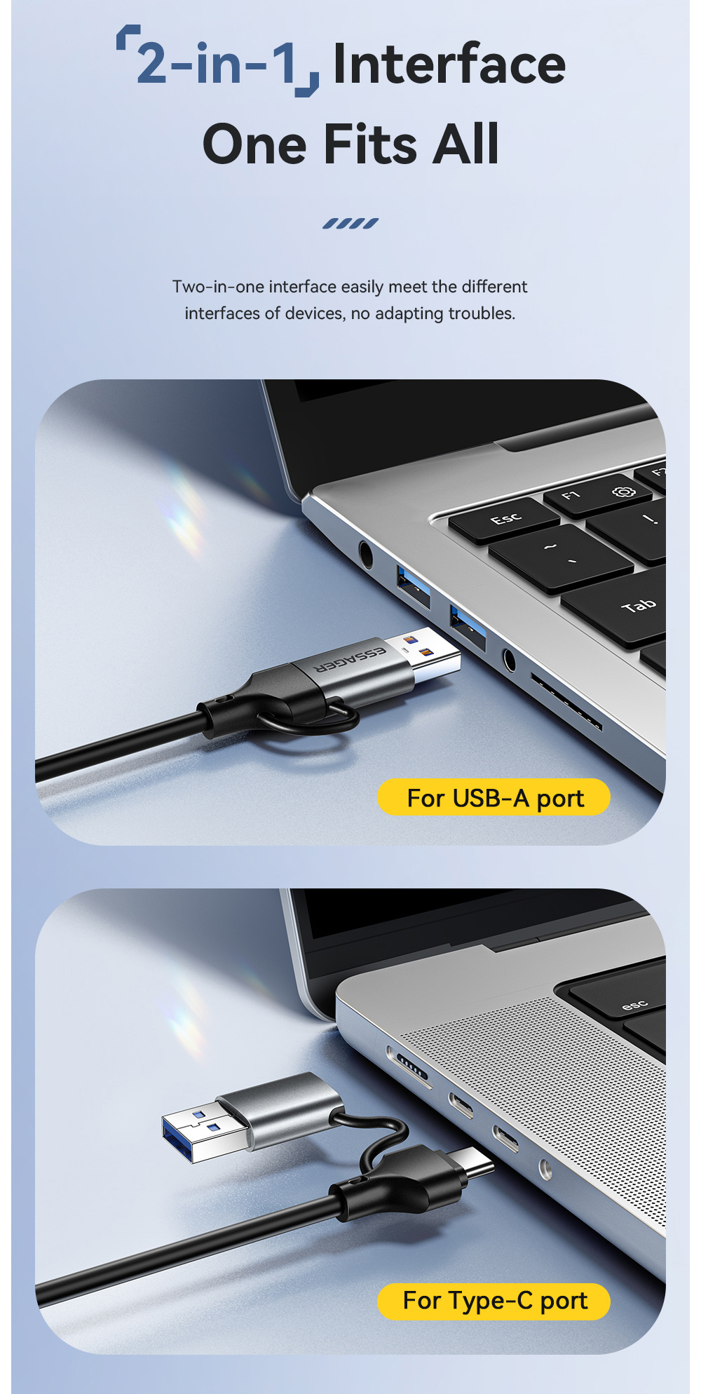ESSAGER 2în1 adaptor ethernet - RJ45 la USB-C / USB-A - gri