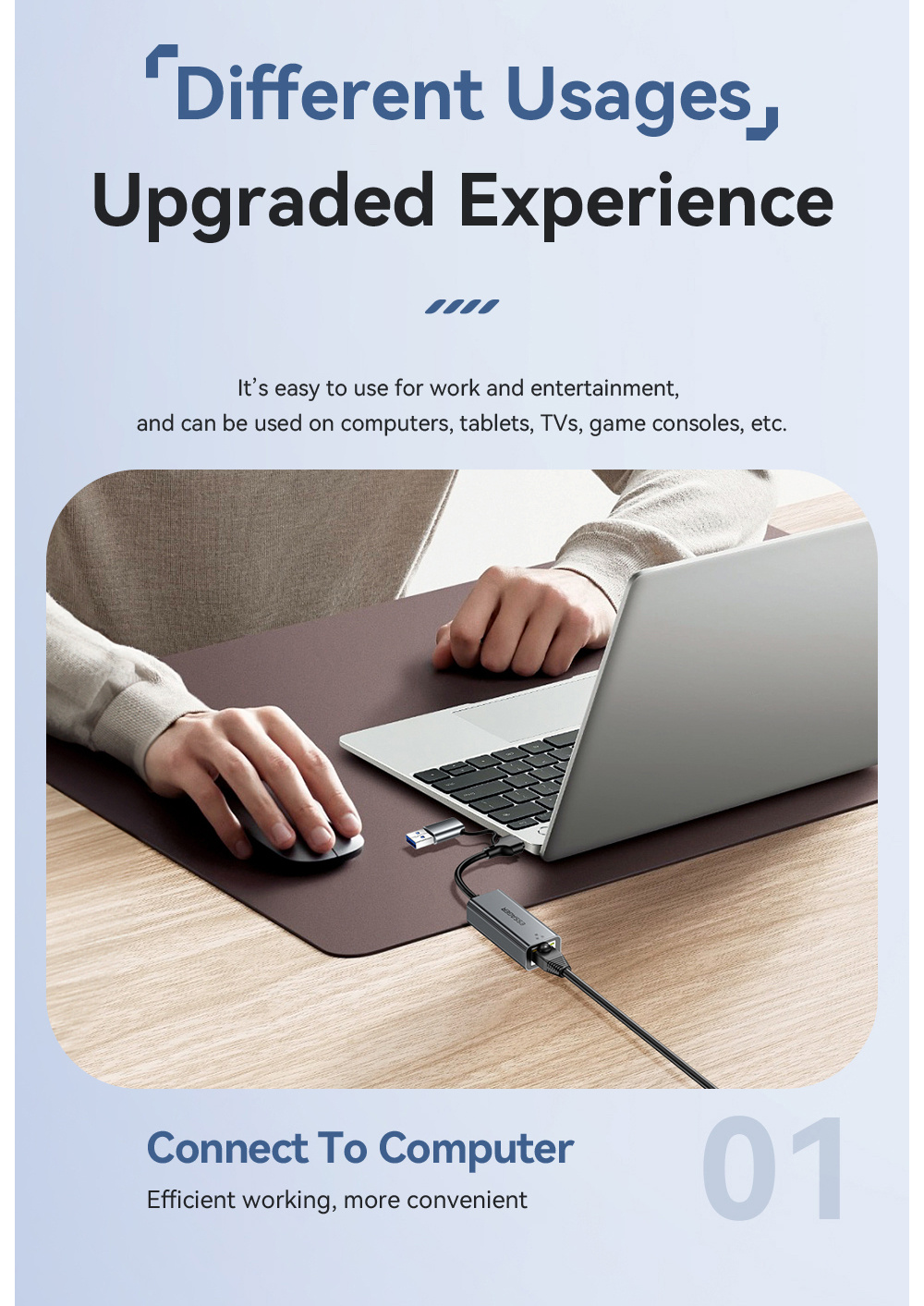 ESSAGER 2în1 adaptor ethernet - RJ45 la USB-C / USB-A - gri