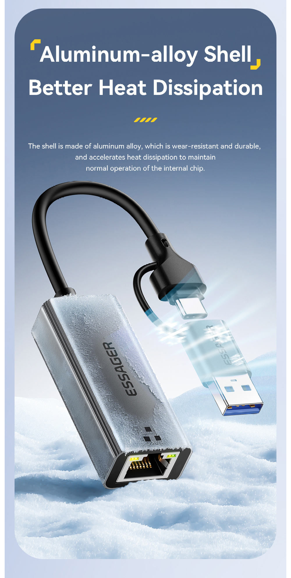 ESSAGER 2în1 adaptor ethernet - RJ45 la USB-C / USB-A - gri