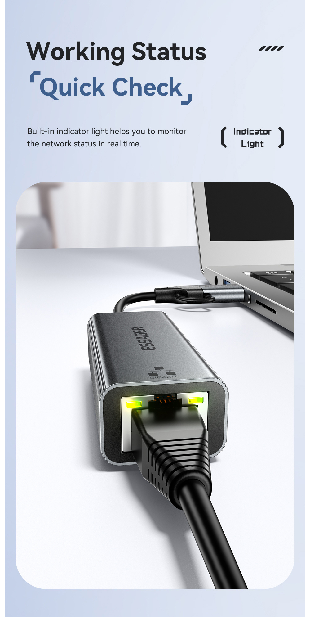 ESSAGER 2în1 adaptor ethernet - RJ45 la USB-C / USB-A - gri