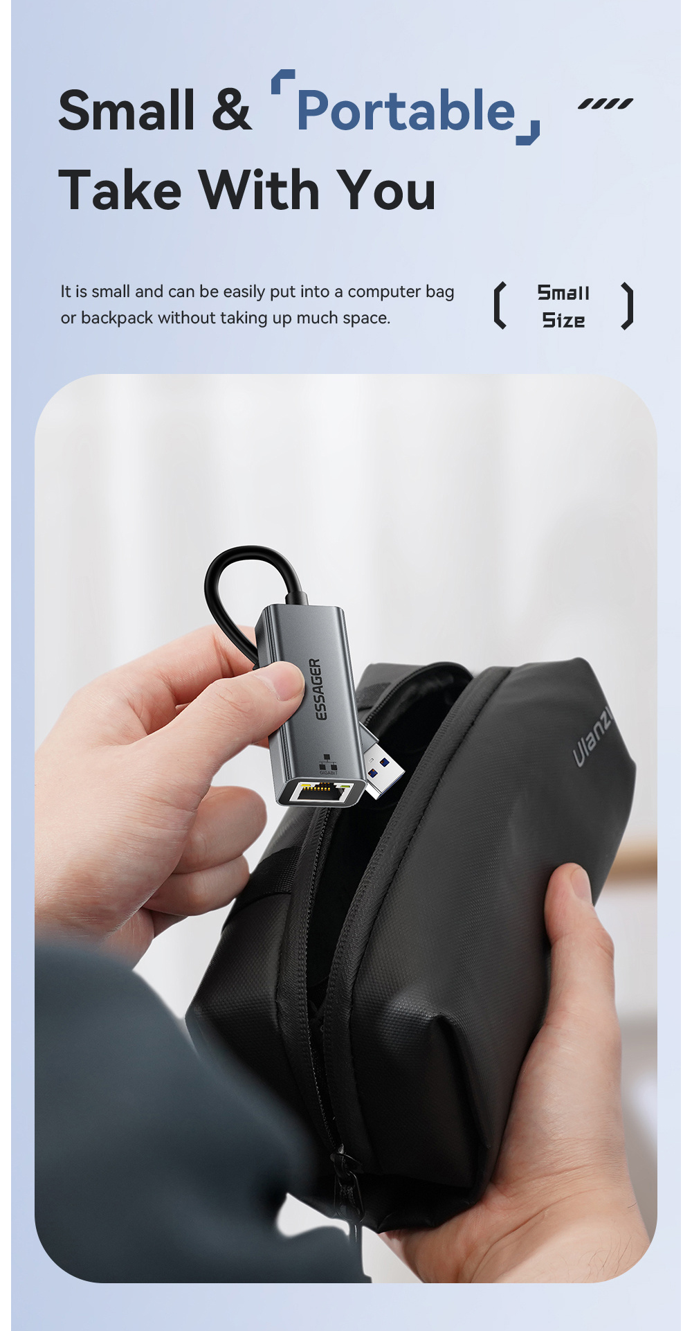 ESSAGER 2în1 adaptor ethernet - RJ45 la USB-C / USB-A - gri