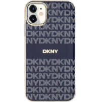 DKNY Husă cu dungi ton cu model repetat cu MagSafe pentru iPhone 11 - Albastru închis