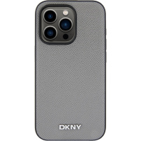 DKNY Husă cu sigla din metal argintiu cu MagSafe pentru iPhone 14 Pro - gri