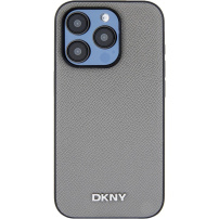 DKNY Husă cu siglă din metal argintiu cu MagSafe pentru iPhone 15 Pro Max - gri