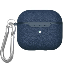 Husă cu textură de piele și carabină pentru AirPods 4 / 5 - albastru închis