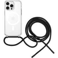 FIXED MagPure Neck husă transparentă cu șnur și MagSafe pentru iPhone 16 Pro - negru