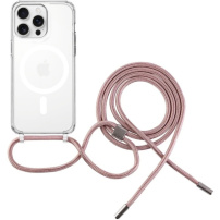 FIXED MagPure Neck husă transparentă cu șnur și MagSafe pentru iPhone 16 Pro - roz