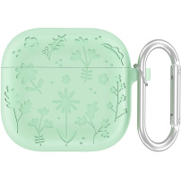 Husă din silicon cu model floral pentru AirPods 4 / 5 - verde
