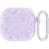 Husă din silicon cu model floral pentru AirPods 4 / 5 - mov
