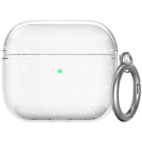 Husă transparentă cu sclipici și carabină pentru AirPods 4 / 5 - argintiu