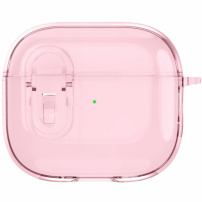 Husă transparentă cu închidere și carabină pentru AirPods 4 / 5 - roz