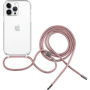 Husă transparentă cu șnur FIXED Pure Neck pentru iPhone 13 Pro - roz
