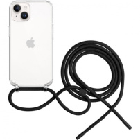 Husă transparentă cu șnur FIXED Pure Neck pentru iPhone 14 Plus - negru