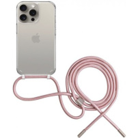 FIXED Pure Neck husă transparentă cu șnur pentru iPhone 15 Pro - roz