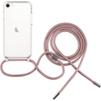 FIXED Pure Neck husă transparentă cu șnur pentru iPhone SE (2020/2022) / 8 / 7 - roz-auriu