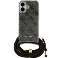 Guess Husă crossbody imprimată 4G IML cu șnur pentru iPhone 16 - maro