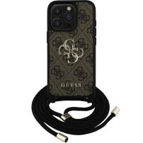 Guess Husă crossbody cu logo metalic 4G cu șnur pentru iPhone 15 Pro Max - maro