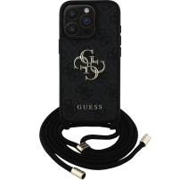 Guess Husă crossbody cu logo metalic 4G cu șnur pentru iPhone 15 Pro Max - gri