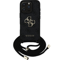 Guess Husă crossbody cu logo metalic 4G cu șnur pentru iPhone 16 Pro - gri