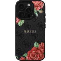Guess Husă 4G Roses cu model de trandafiri și MagSafe pentru iPhone 16 Pro Max - gri